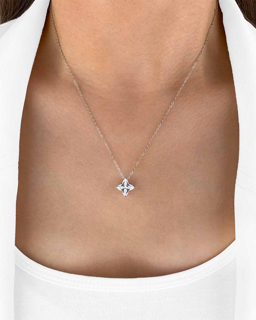 Damen Halskette Silber 925 Kristall Anhänger Stern 'Carly', filigrane Silberkette Kristallanhänger, dünne Kette Sternanhänger, Sternkette mit Stein