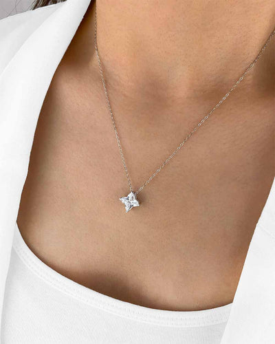 Damen Halskette Silber 925 Kristall Anhänger Stern 'Carly', filigrane Silberkette Kristallanhänger, dünne Kette Sternanhänger, Sternkette mit Stein