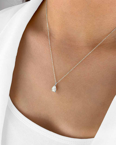 Damen Halskette Silber 925 Solitär Anhänger Kristall Tropfen 'Aurelia', filigrane Silberkette Kristallanhänger dünne Kette kleiner Stein tropfenförmig