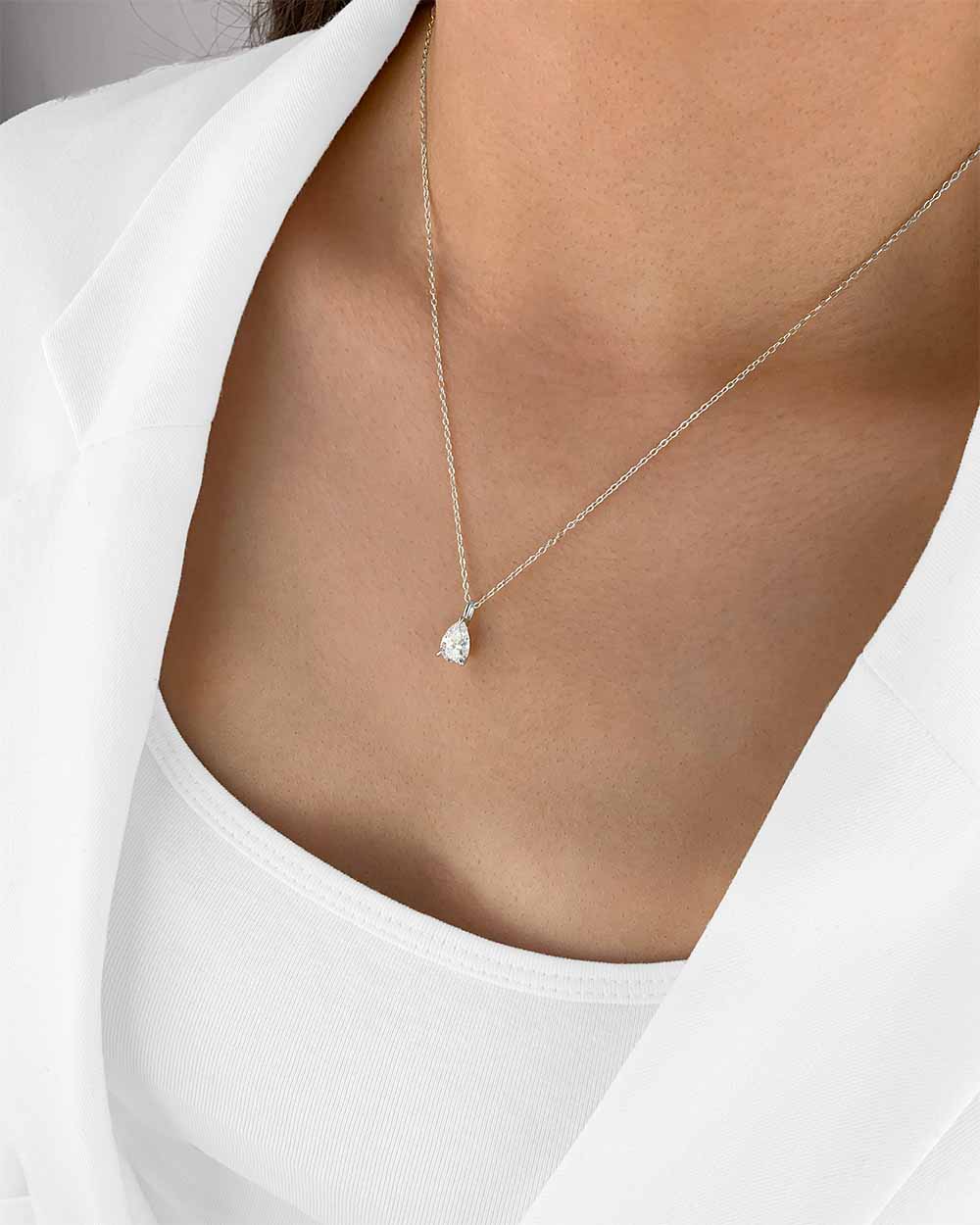 Damen Halskette Silber 925 Solitär Anhänger Kristall Tropfen 'Aurelia', filigrane Silberkette Kristallanhänger dünne Kette kleiner Stein tropfenförmig