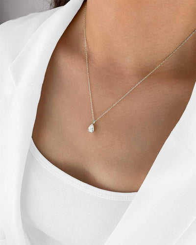 Damen Halskette Silber 925 Solitär Anhänger Kristall Tropfen 'Aurelia', filigrane Silberkette Kristallanhänger dünne Kette kleiner Stein tropfenförmig