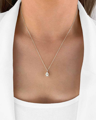 Damen Halskette Silber 925 Solitär Anhänger Kristall Tropfen 'Aurelia', filigrane Silberkette Kristallanhänger dünne Kette kleiner Stein tropfenförmig