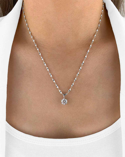 Damen Halskette Silber 925 Anhänger Kristall weiß 'Mirielle', filigrane Silberkette Kristallanhänger gedrehte Kette kleiner Stein Frauen Kristallkette