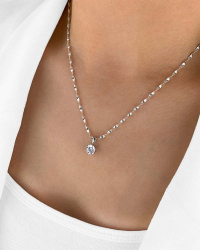 Damen Halskette Silber 925 Anhänger Kristall weiß 'Mirielle', filigrane Silberkette Kristallanhänger gedrehte Kette kleiner Stein Frauen Kristallkette