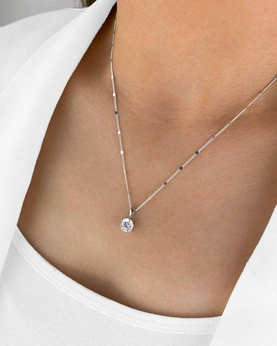 Damen Halskette Silber 925 Anhänger Kristall weiß 'Marianne', filigrane Silberkette Kristallanhänger dünne Kette kleiner Stein Frauen Kristallkette
