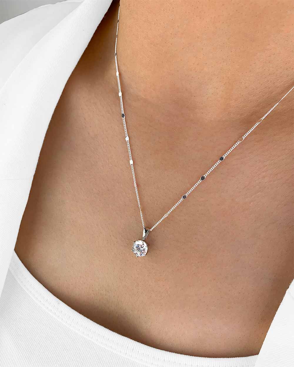 Damen Halskette Silber 925 Anhänger Kristall weiß 'Marianne', filigrane Silberkette Kristallanhänger dünne Kette kleiner Stein Frauen Kristallkette