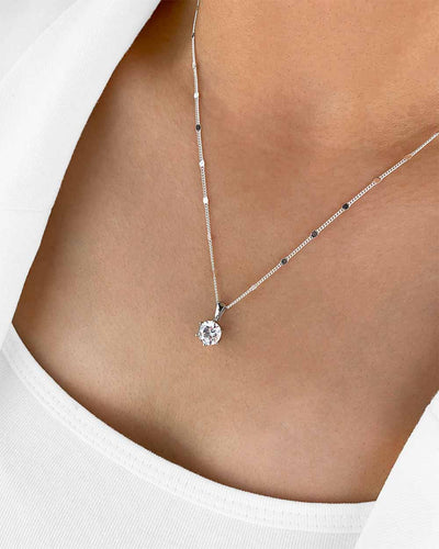 Damen Halskette Silber 925 Anhänger Kristall weiß 'Marianne', filigrane Silberkette Kristallanhänger dünne Kette kleiner Stein Frauen Kristallkette