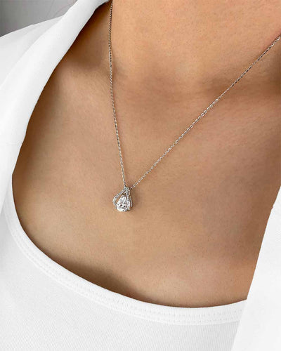 Damen Halskette Silber 925 rhodiniert Anhänger Kristall Tropfen 'Inara', filigrane Silberkette Kristallanhänger klein Stein dünne Kette Sterlingsilber