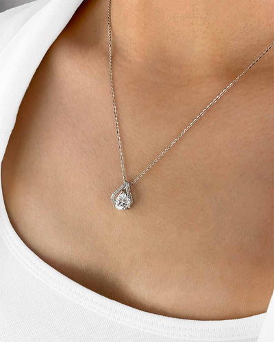 Damen Halskette Silber 925 rhodiniert Anhänger Kristall Tropfen 'Inara', filigrane Silberkette Kristallanhänger klein Stein dünne Kette Sterlingsilber