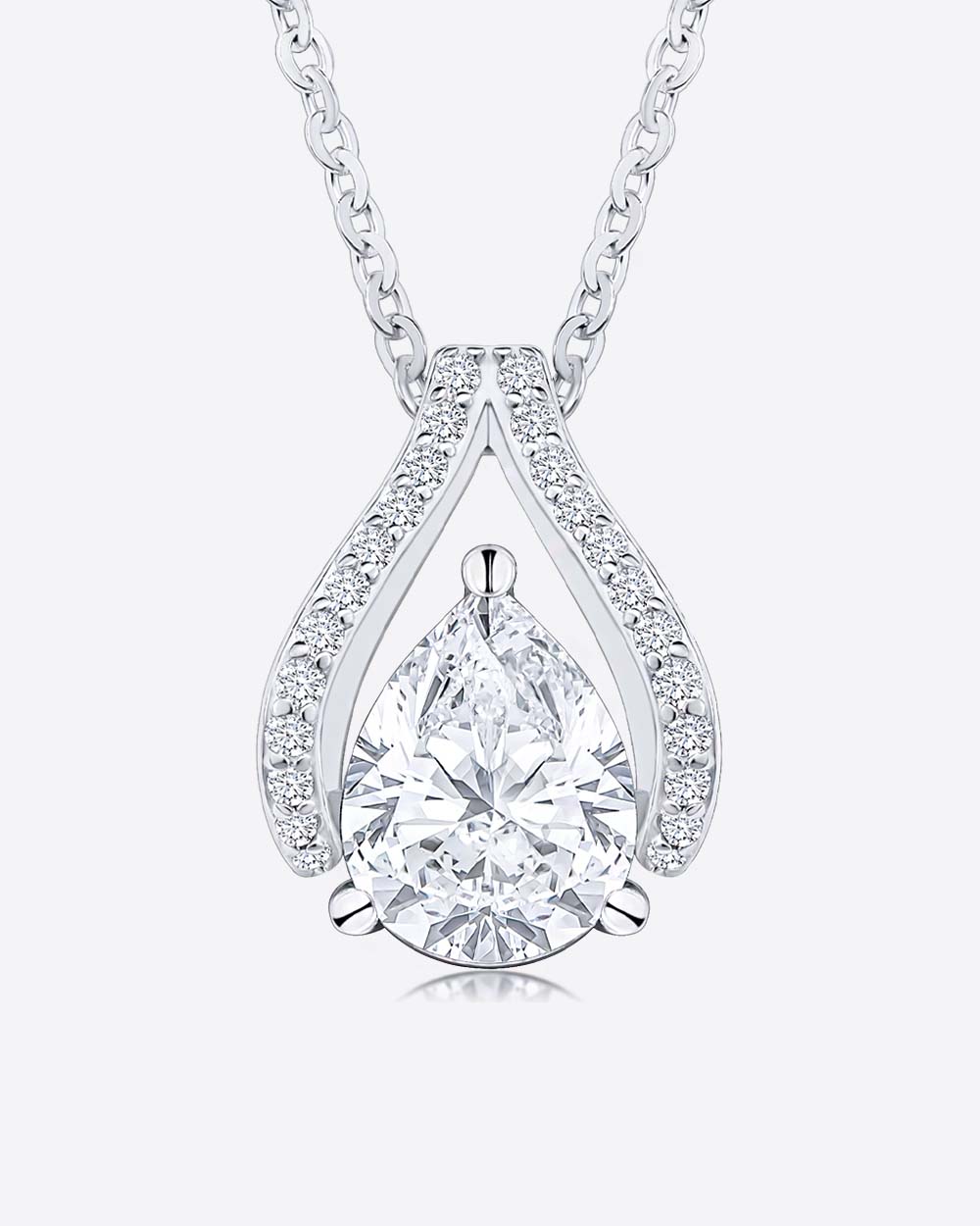 Damen Halskette Silber 925 rhodiniert Anhänger Kristall Tropfen 'Inara', filigrane Silberkette Kristallanhänger klein Stein dünne Kette Sterlingsilber