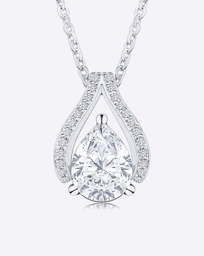 Damen Halskette Silber 925 rhodiniert Anhänger Kristall Tropfen 'Inara', filigrane Silberkette Kristallanhänger klein Stein dünne Kette Sterlingsilber