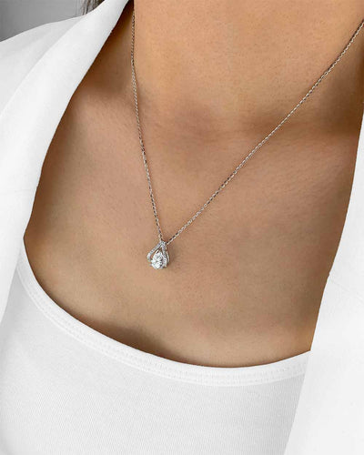 Damen Halskette Silber 925 rhodiniert Anhänger Kristall Tropfen 'Inara', filigrane Silberkette Kristallanhänger klein Stein dünne Kette Sterlingsilber