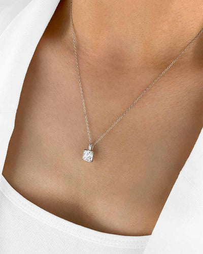 Damen Halskette Silber 925 Anhänger Kristall quadratisch 'Davina', filigrane Silberkette echt & Kristallanhänger Princess, dünne Kette Zirkonia Stein 