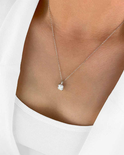 Damen Halskette Silber 925 Anhänger Kristall quadratisch 'Davina', filigrane Silberkette echt & Kristallanhänger Princess, dünne Kette Zirkonia Stein 