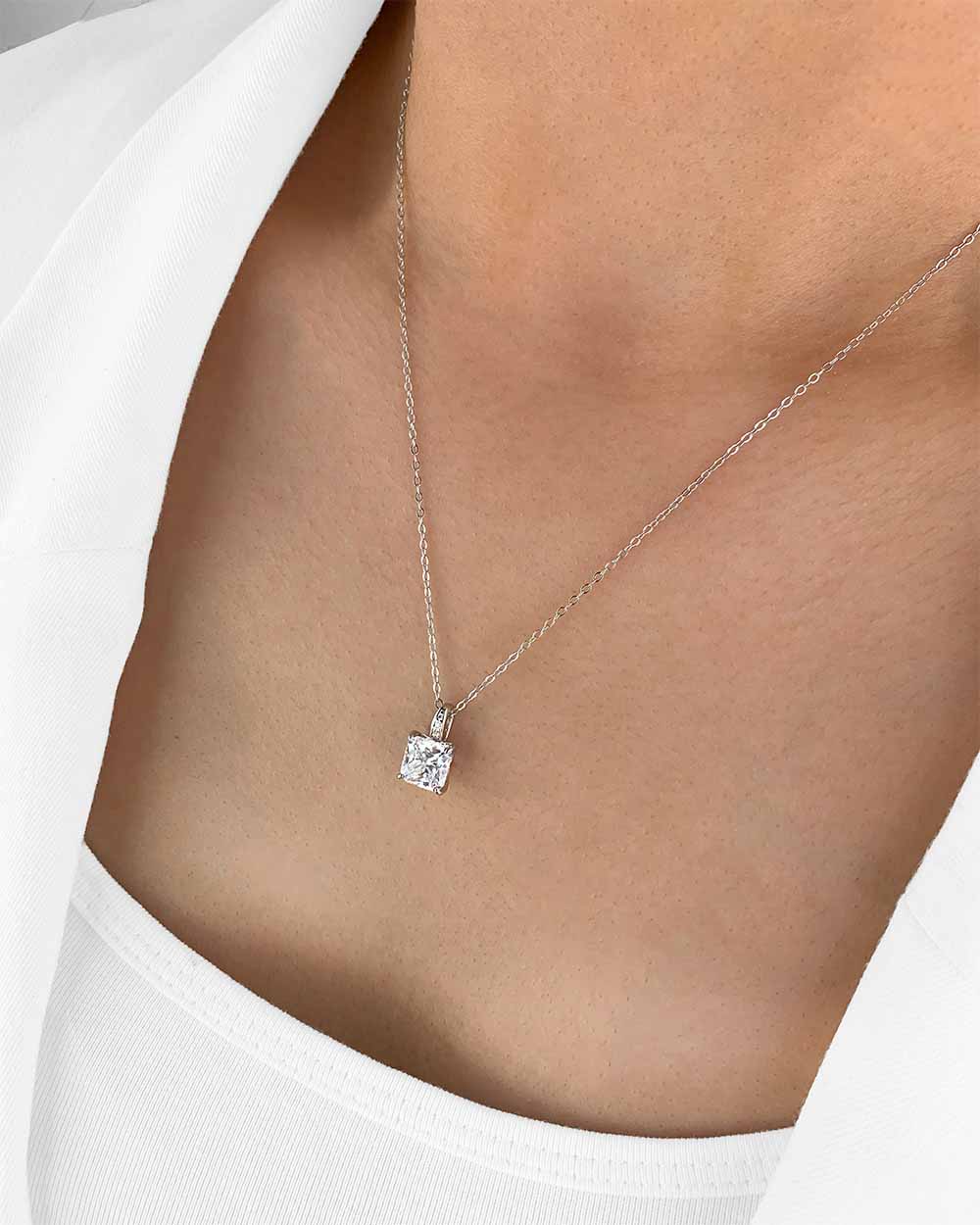 Damen Halskette Silber 925 Anhänger Kristall quadratisch 'Davina', filigrane Silberkette echt & Kristallanhänger Princess, dünne Kette Zirkonia Stein 