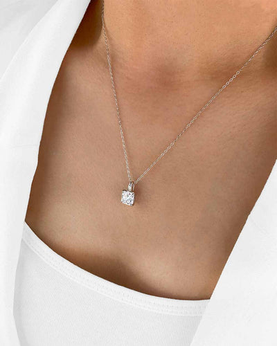 Damen Halskette Silber 925 Anhänger Kristall quadratisch 'Davina', filigrane Silberkette echt & Kristallanhänger Princess, dünne Kette Zirkonia Stein 