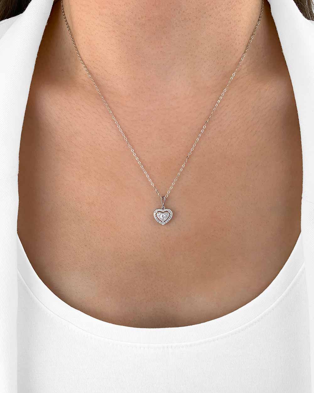 Damen Halskette Silber 925 Anhänger Herz Kristalle 'Anastasia', filigrane Herzkette, echte Silberkette + kleiner Herzanhänger, dünne Kette mit Steinen 