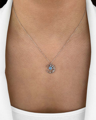 DANIEL CLIFFORD „Selena“ Damen Halskette Silber 925 mit Anhänger Mond Stein 45cm filigrane dünne Silberkette Mondanhänger Damen Kette Silber Mondstein 