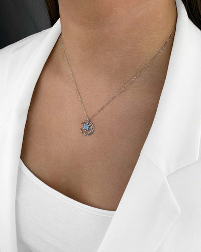 DANIEL CLIFFORD „Selena“ Damen Halskette Silber 925 mit Anhänger Mond Stein 45cm filigrane dünne Silberkette Mondanhänger Damen Kette Silber Mondstein 