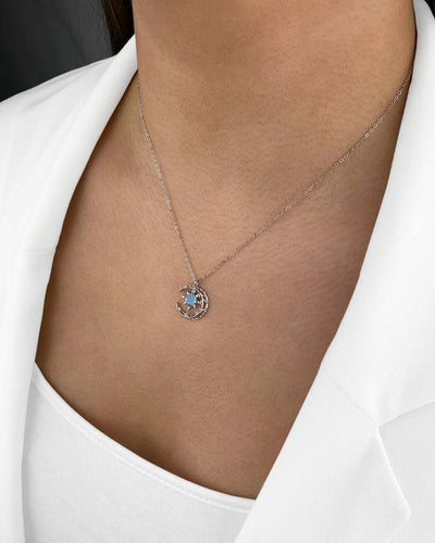 DANIEL CLIFFORD „Selena“ Damen Halskette Silber 925 mit Anhänger Mond Stein 45cm filigrane dünne Silberkette Mondanhänger Damen Kette Silber Mondstein 