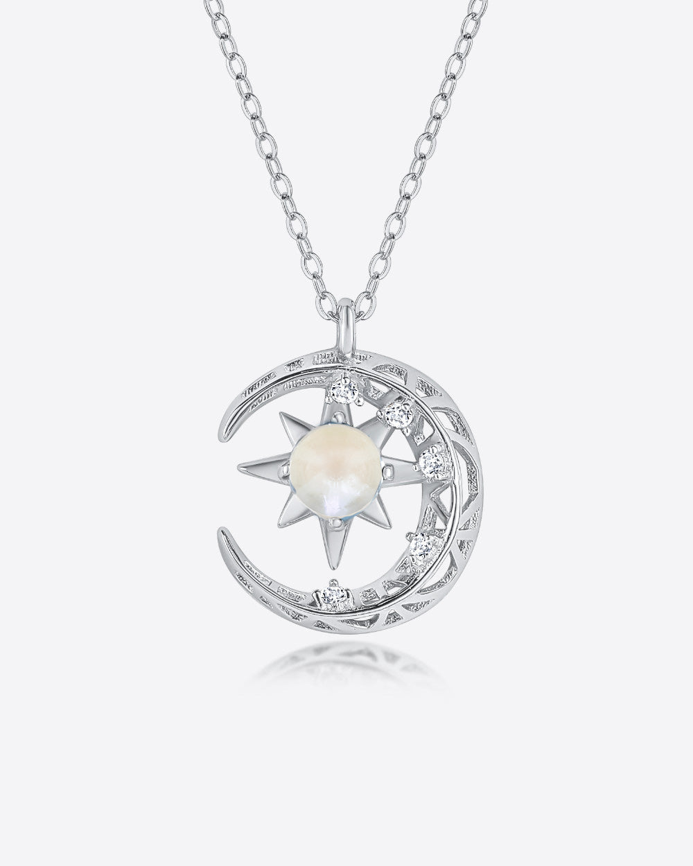DANIEL CLIFFORD „Selena“ Damen Halskette Silber 925 mit Anhänger Mond Stein 45cm filigrane dünne Silberkette Mondanhänger Damen Kette Silber Mondstein 