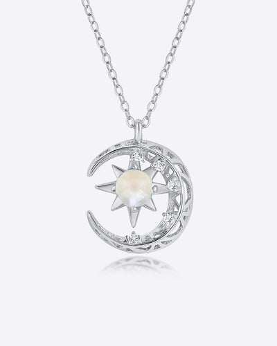 DANIEL CLIFFORD „Selena“ Damen Halskette Silber 925 mit Anhänger Mond Stein 45cm filigrane dünne Silberkette Mondanhänger Damen Kette Silber Mondstein 