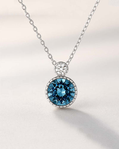 Damen Halskette Silber 925 Anhänger blauer Kristall 'Elea', 45cm dünne Silberkette Solitaire Anhänger rund Kette kleiner Stein blau | Daniel Clifford