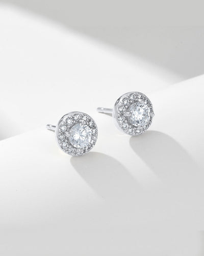 Damen Ohrringe Silber 925 mit Zirkonia Kristallen 'Hilde', silberne Ohrstecker rund mit Steinen kleine Ohrringe filigran DANIEL CLIFFORD 