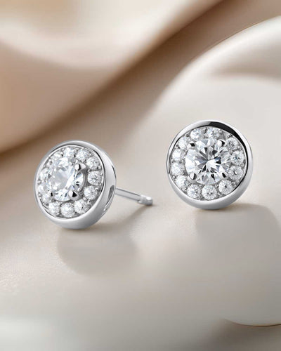 Damen Ohrringe Silber 925 mit Zirkonia Kristallen 'Hilde', silberne Ohrstecker rund mit Steinen kleine Ohrringe filigran DANIEL CLIFFORD 