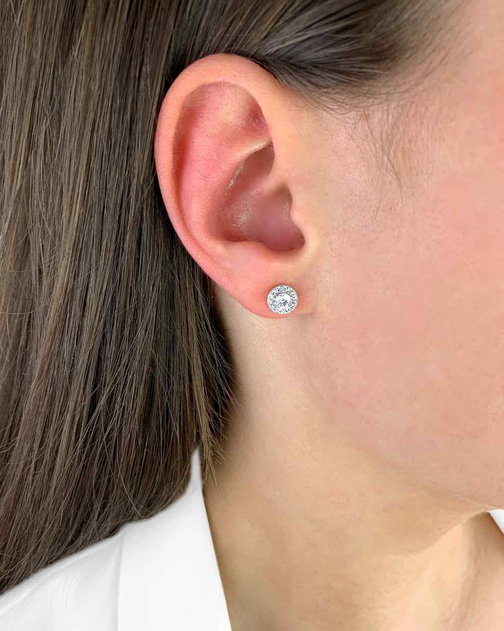 Damen Ohrringe Silber 925 mit Zirkonia Kristallen 'Hilde', silberne Ohrstecker rund mit Steinen kleine Ohrringe filigran DANIEL CLIFFORD 