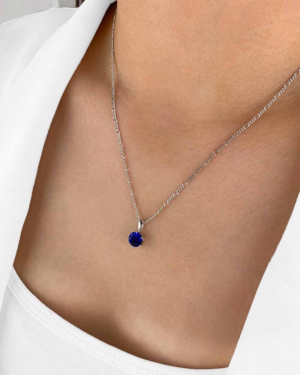 Damen Halskette Silber 925 Anhänger Kristall 'Marlene', filigrane Silberkette Kristallanhänger, dünne Figaro-Kette kleiner Stein Frauen Kristallkette