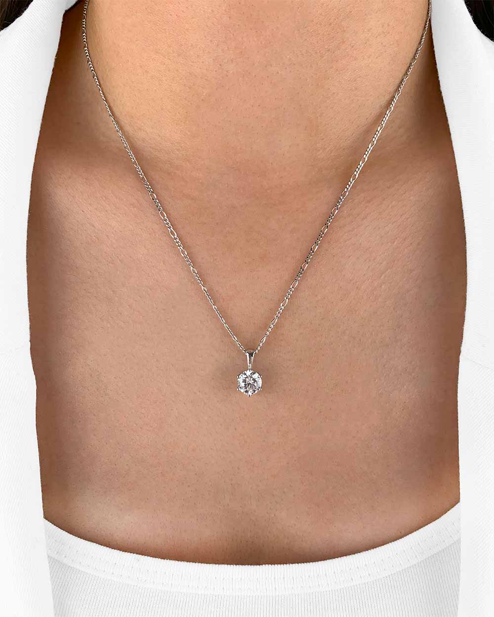 Damen Halskette Silber 925 Anhänger Kristall 'Marlene', filigrane Silberkette Kristallanhänger, dünne Figaro-Kette kleiner Stein Frauen Kristallkette