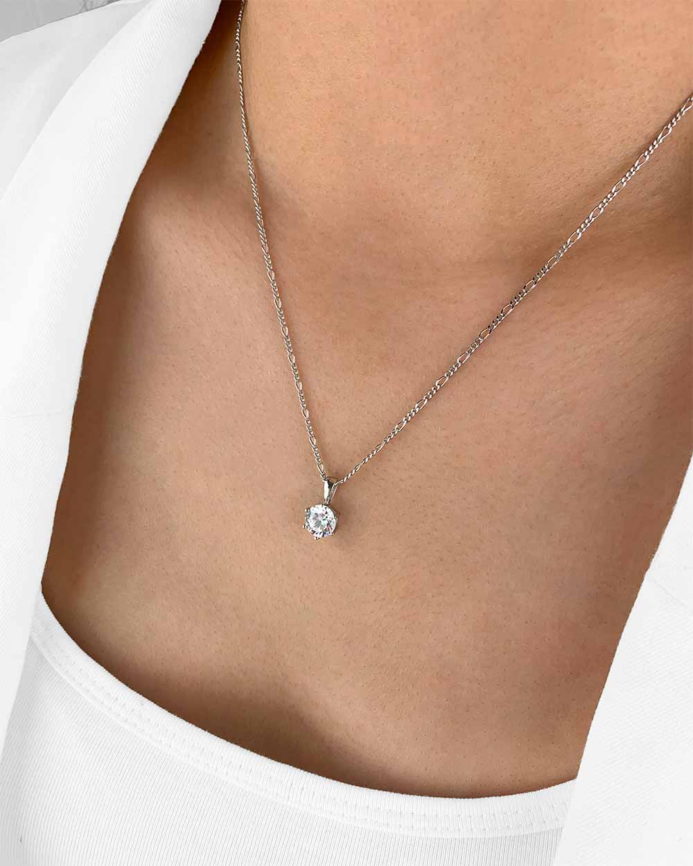 Damen Halskette Silber 925 Anhänger Kristall 'Marlene', filigrane Silberkette Kristallanhänger, dünne Figaro-Kette kleiner Stein Frauen Kristallkette
