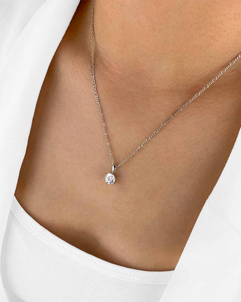 Damen Halskette Silber 925 Anhänger Kristall 'Marlene', filigrane Silberkette Kristallanhänger, dünne Figaro-Kette kleiner Stein Frauen Kristallkette