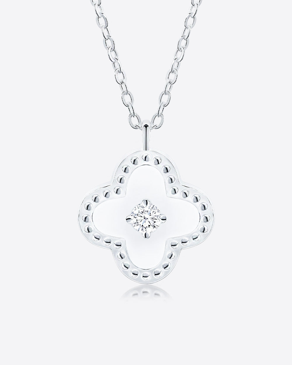 Damen Halskette Silber 925 Clover Anhänger Vierpass Kristall Stein 'Madlen', filigrane Silberkette Kristallanhänger rundes Viereck Quatrefoil Kette