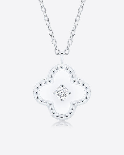 Damen Halskette Silber 925 Clover Anhänger Vierpass Kristall Stein 'Madlen', filigrane Silberkette Kristallanhänger rundes Viereck Quatrefoil Kette