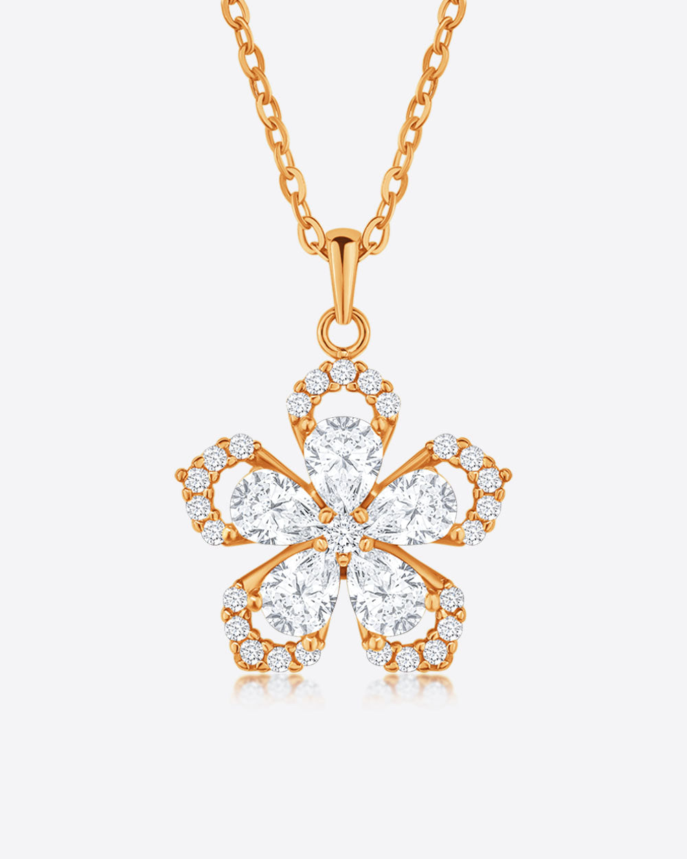 Damen Halskette Silber 925 vergoldet Anhänger Kristall Blumenkette 'Linea', filigrane Silberkette goldener Blumenanhänger klein, drehende Kette Blume