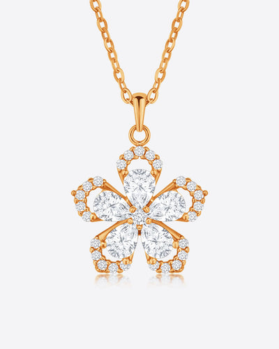 Damen Halskette Silber 925 vergoldet Anhänger Kristall Blumenkette 'Linea', filigrane Silberkette goldener Blumenanhänger klein, drehende Kette Blume
