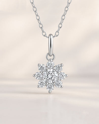 Damen Halskette Silber 925 Anhänger Blume Stern 'Gemma', filigrane Silberkette kleiner Blumenanhänger Kette dünne Blumenkette Steinchen Kristall