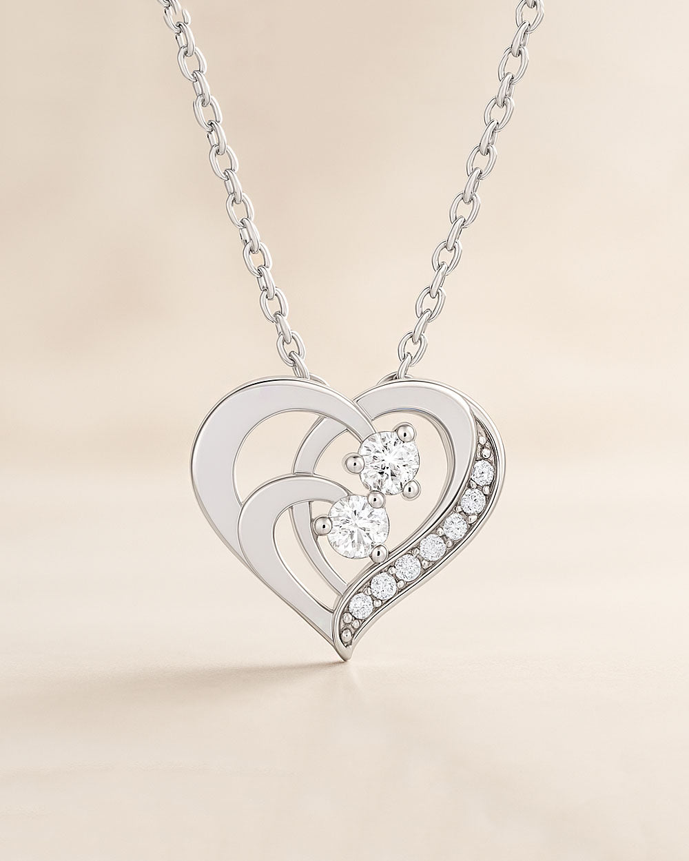 Halskette Damen Silber 925 Herz Anhänger Stein 'Gabrielle', filigrane Herzkette Anhänger Kristall Silberkette Herz Kette Doppelherz DANIEL CLIFFORD 