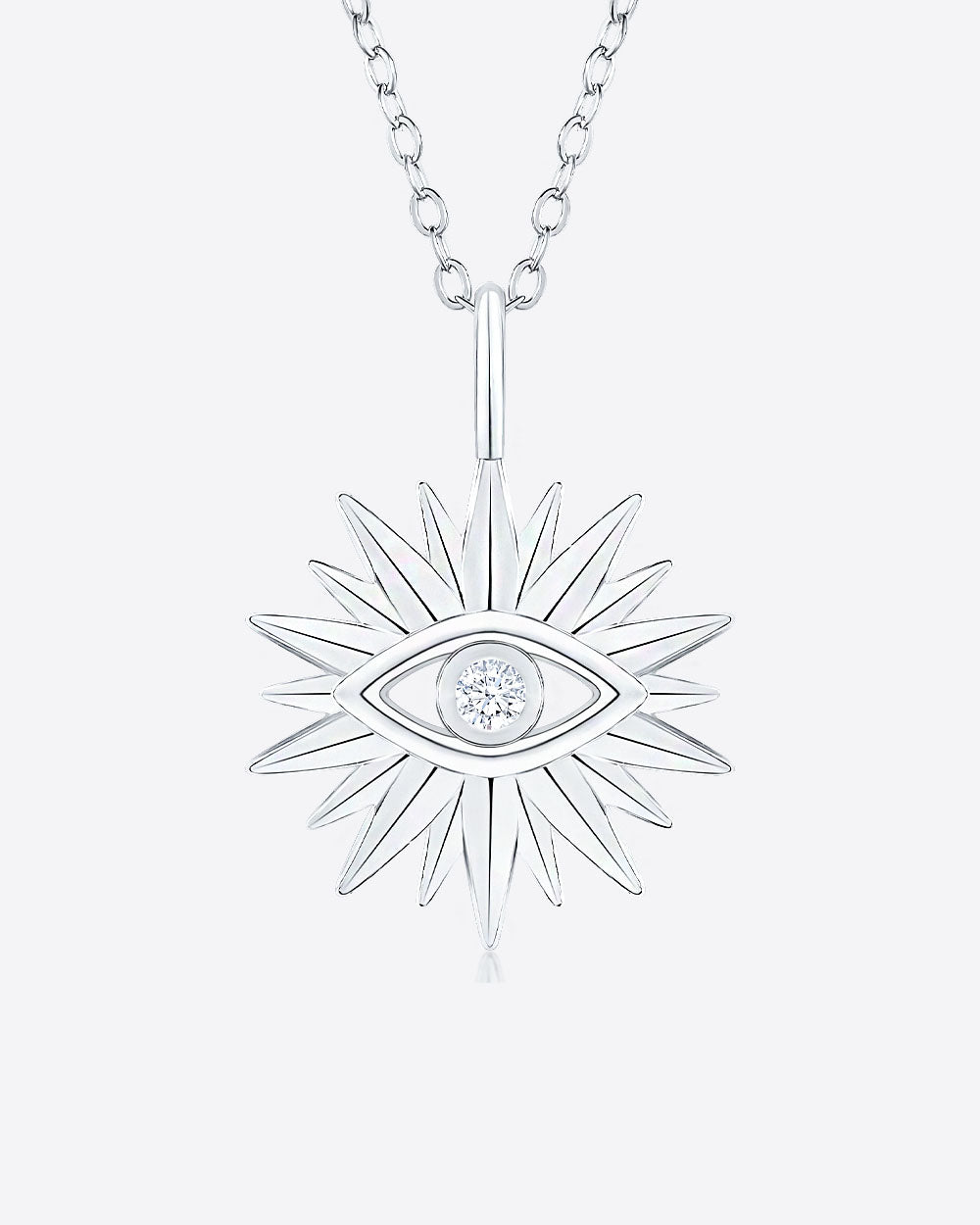 Damen Halskette Silber 925 Stern Anhänger Sonne allsehendes Auge 'Sibella', filigrane Silberkette & schützendes Auge dünne Kette echt Silber Kristall