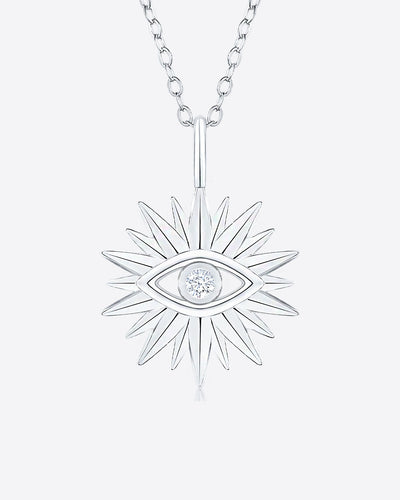 Damen Halskette Silber 925 Stern Anhänger Sonne allsehendes Auge 'Sibella', filigrane Silberkette & schützendes Auge dünne Kette echt Silber Kristall