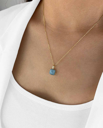 Damen Halskette Silber 925 vergoldet Edelstein Anhänger echt Aquamarin blau Aquamarinkette 'Evana', goldene Silberkette Aquamarinstein natürlich Kette