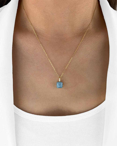 Damen Halskette Silber 925 vergoldet Edelstein Anhänger echt Aquamarin blau Aquamarinkette 'Evana', goldene Silberkette Aquamarinstein natürlich Kette