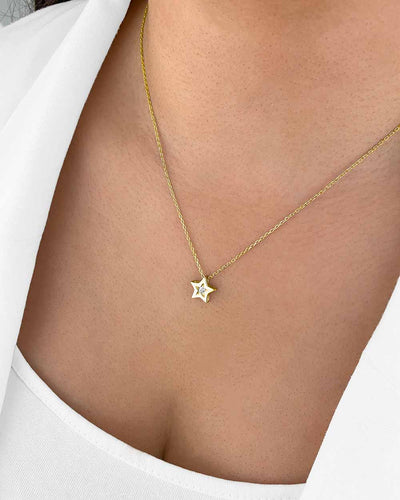 Damen Halskette Silber 925 vergoldet 
Stern Anhänger Kristall 'Astrid', filigrane Silberkette Kristallanhänger klein dünne Kette Sternanhänger, DANIEL CLIFFORD