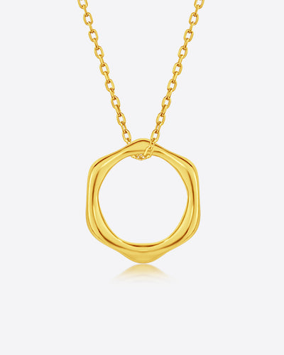 Damen Halskette Silber 925 vergoldet Anhänger Hexagon Sechseck 'Nelia', filigrane Silberkette + goldener Kreisanhänger Polygon, dünne Kette rund 