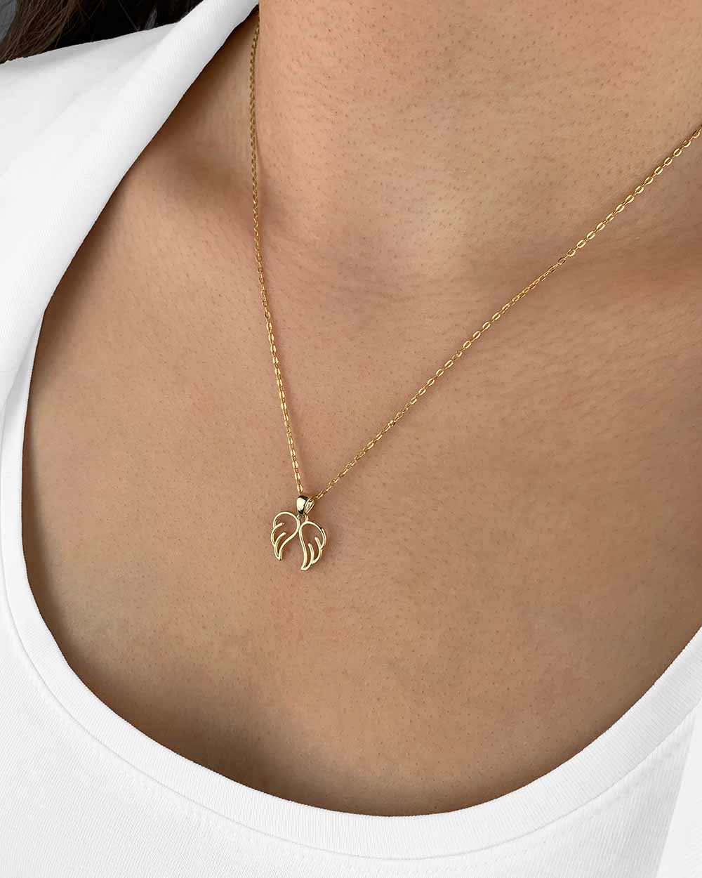 Damen Halskette Gold 375 Anhänger Flügel Engel 'Angelina', filigrane Goldkette + Flügelanhänger 375er Echtgold 9k Schutzengel Flügelkette Engelsflügel
