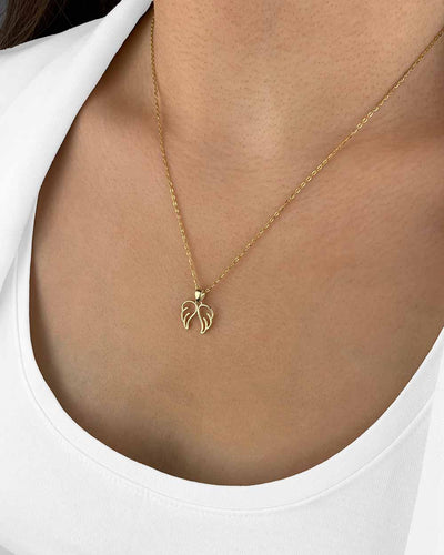 Damen Halskette Gold 375 Anhänger Flügel Engel 'Angelina', filigrane Goldkette + Flügelanhänger 375er Echtgold 9k Schutzengel Flügelkette Engelsflügel
