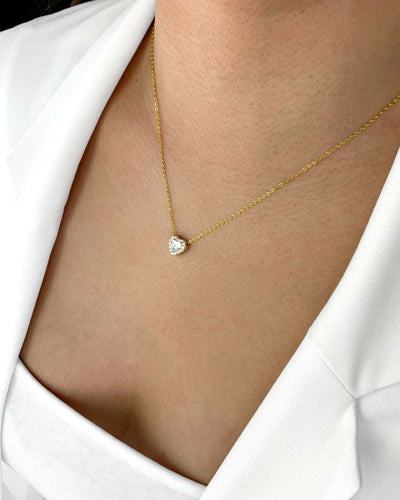 DANIEL CLIFFORD „Linda“ Damen Halskette Silber 925 vergoldet mit Anhänger Herz Zirkonia Kristall weiss, größenverstellbar Herzkette Sterlingsilber filigraner Herzanhänger