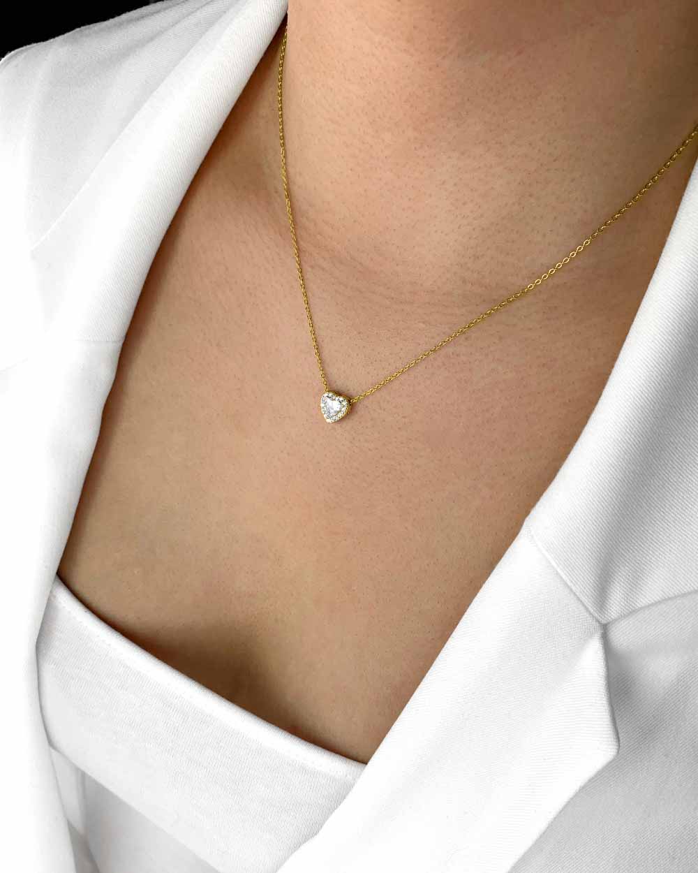 DANIEL CLIFFORD „Linda“ Damen Halskette Silber 925 vergoldet mit Anhänger Herz Zirkonia Kristall weiss, größenverstellbar Herzkette Sterlingsilber filigraner Herzanhänger